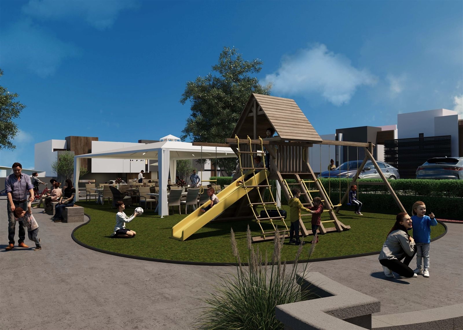 Juegos infantiles y palapa de Puerta Aleiva