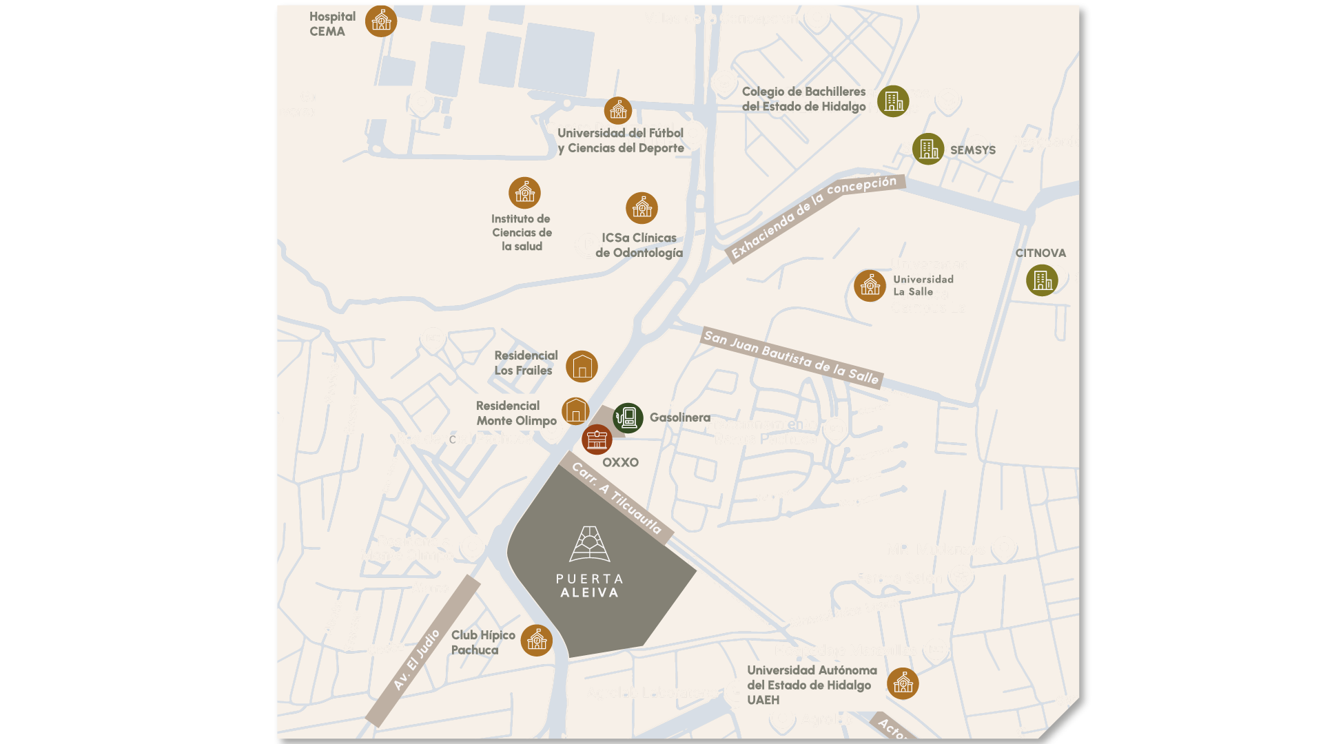 Mapa de ubicación de Puerta Aleiva y puntos de interés cercanos